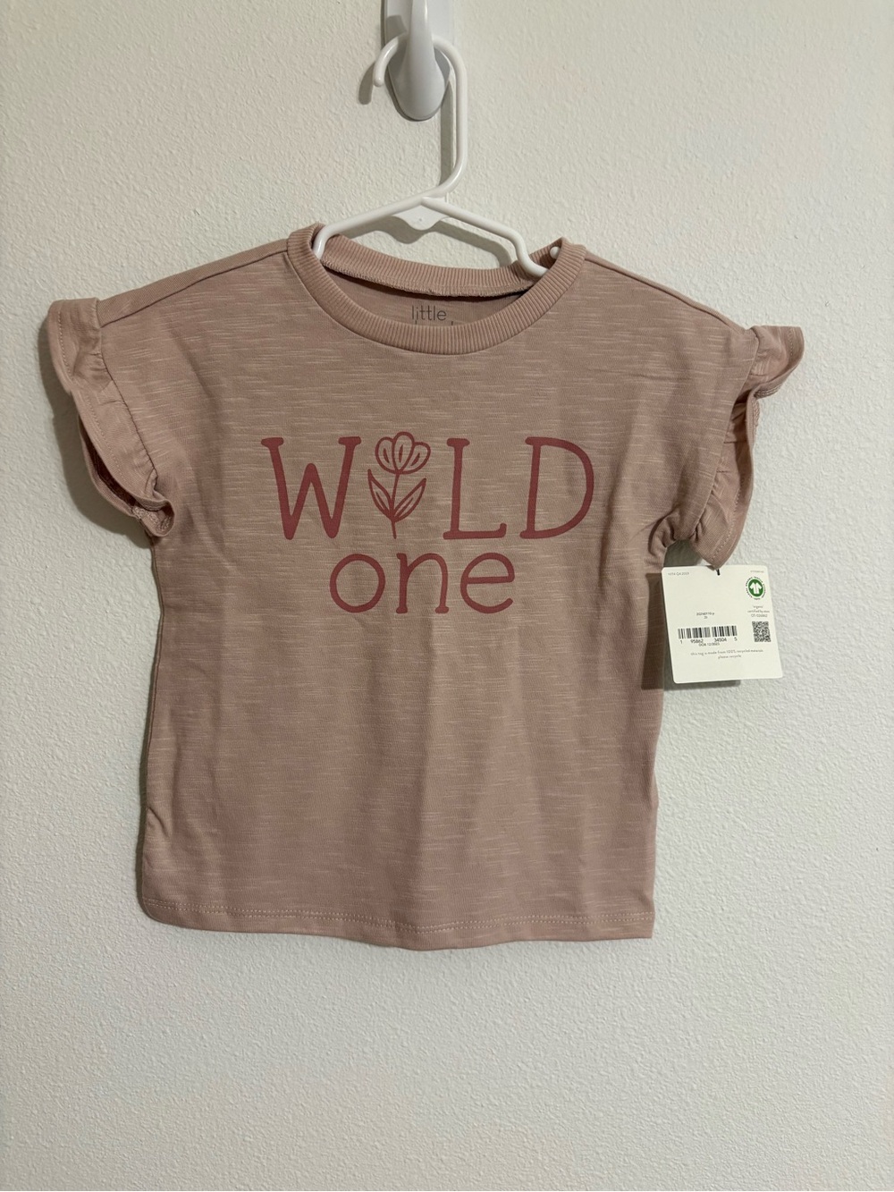 Little Planet Wild One Girls' Short Sleeve Tee - Dusty Rose 100% organic cotton